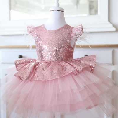 Lovely Sequins Flower Girl Dresses with Bowknot | Hi-Lo Cap Sleeves Little Girls Pageant Dresses_3