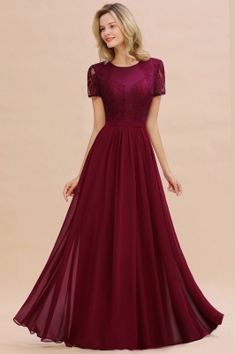 Abraham | Burgundy Short Sleeve Lace Simple Chiffon Formal Dress, Pink, Dark Green_16