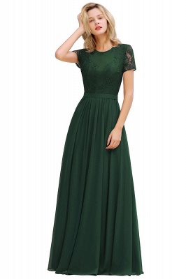 Abraham | Burgundy Short Sleeve Lace Simple Chiffon Formal Dress, Pink, Dark Green_4