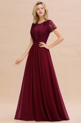 Abraham | Burgundy Short Sleeve Lace Simple Chiffon Formal Dress, Pink, Dark Green_13