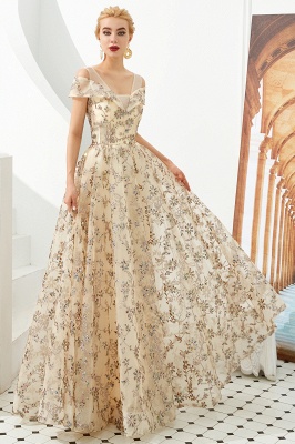 Herbert | Elegant Gold Cold shoulder Prom Dress with Delicate Multi-color Lace Appliques_2
