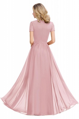Abraham | Burgundy Short Sleeve Lace Simple Chiffon Formal Dress, Pink, Dark Green_9