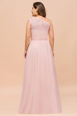 فستان سهرة بكتف واحد من الدانتيل Aline فستان وصيفة العروس باللون الوردي مع شق جانبي_3
