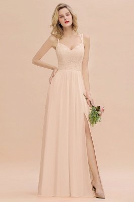 Sweetheart Aline Lace Party Dress Sleeveless Bridesmaid Dress with Side Slit_5