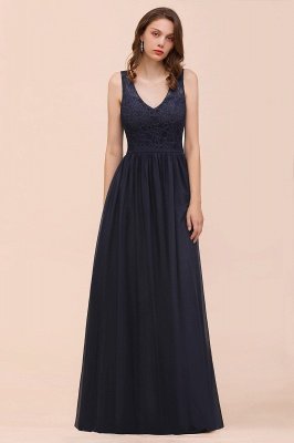 Elegant Aline Sleeveless Long Evening Dress V-Neck Chiffon Bridesmaid Dress_5