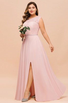 فستان سهرة بكتف واحد من الدانتيل Aline فستان وصيفة العروس باللون الوردي مع شق جانبي_6