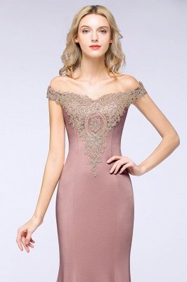 Simple Off-the-shoulder Burgundy Formal Dress with Lace Appliques_11
