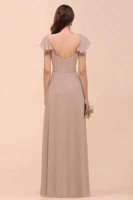 Cap Ruffle Sleeves Bridesmaid Dress with Side Slit_2