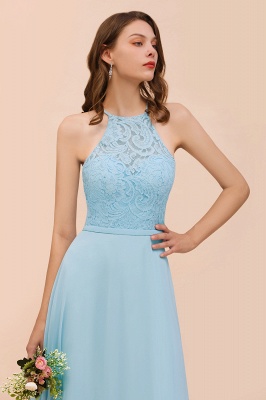 Sky Blue Halter Hollow Lace Wedding Guest Dress Sleeveless Party Wear Dress_8