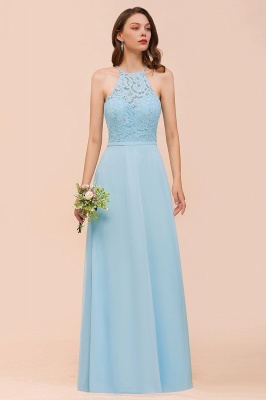 Sky Blue Halter Hollow Lace Wedding Guest Dress Sleeveless Party Wear Dress_6