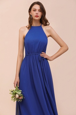 Королевское синее длинное платье для подружки невесты с лямкой на шее Алайн шифоновое свадебное платье для гостей_8