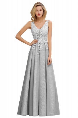Rebacca | A-Line V-neck Floor-Length Tulle Sequined Prom Dresses_6
