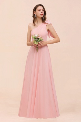 One Shoulder Soft Chiffon Bridesmaid Dress Pink Maid of Honor Dress_4