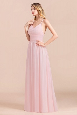 Romantic Spaghetti Straps Pink Chiffon Bridesmaid Dress Aline V-Neck Evening  Swing Dress_4
