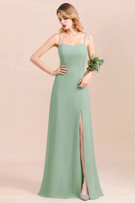 Romantic Sweetheart Sage Garden Bridesmaid DressSpaghetti Straps Long Special Occasion Dress with Side Slit_1