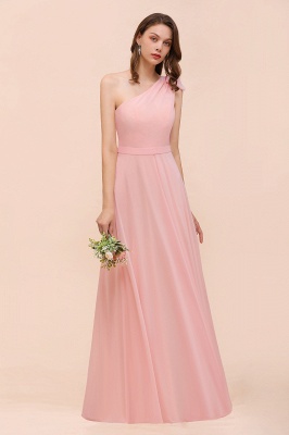 One Shoulder Soft Chiffon Bridesmaid Dress Pink Maid of Honor Dress_6