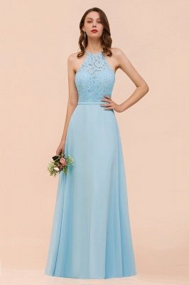 Sky Blue Halter Hollow Lace Wedding Guest Dress Sleeveless Party Wear Dress_1