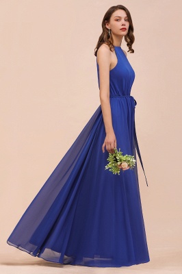 Королевское синее длинное платье для подружки невесты с лямкой на шее Алайн шифоновое свадебное платье для гостей_5