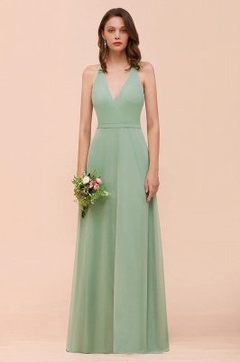 Mint Green V-Neck Sleeveless Bridesmaid Dress Aline Formal  Dress_1