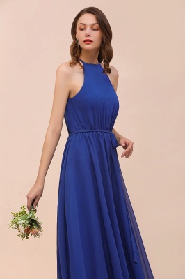 Королевское синее длинное платье для подружки невесты с лямкой на шее Алайн шифоновое свадебное платье для гостей_9