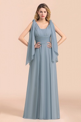 Grey Blue V-Neck Sleeveless Aline Wedding Guest Dress Simple Bridesmaid Dress Floor Length_7