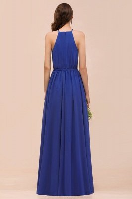 Royal Blue Neckholder langes Brautjungfernkleid Aline Chiffon Hochzeitsgastkleid_3