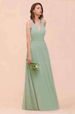 Mintgrünes ärmelloses Brautjungfernkleid mit V-Ausschnitt Aline Formales Kleid_6