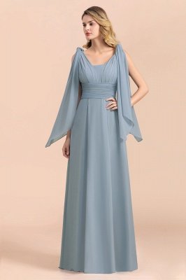 Grey Blue V-Neck Sleeveless Aline Wedding Guest Dress Simple Bridesmaid Dress Floor Length_9