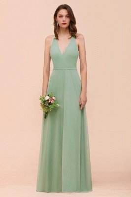 Mintgrünes ärmelloses Brautjungfernkleid mit V-Ausschnitt Aline Formales Kleid_1