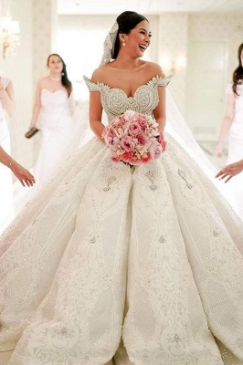 Elegant Sparkle Diamond Off-the-shoulder Luxury Ball Gown Wedding Dress ...