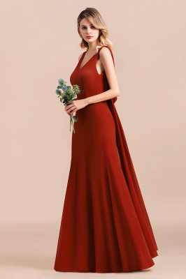 Темно-красное платье для свадебной вечеринки с V-образным вырезом Платье для подружки невесты без рукавов с накидкой_5