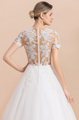 Elegant White Short Sleeves Ball Gown Buttons Lace Applique Wedding Dress_9
