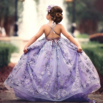 Fairy Liac A-line Lace Strapless and Cross Thin Straps Vestidos para niña de las flores | Vestidos de desfile de niña hasta el suelo baratos_3