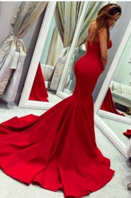 Sey Red Satin Mermaid Sleeveless Sweetheart Floor Length Backless Prom Dresses | Evening Gowns With Zipper_2