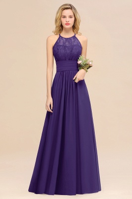 Purple Elegant Halter Hollow Lace Aline Maid of Honor Dress Floor Length Chiffon Bridesmaid Dress_19