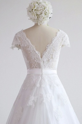 Cap sleeves Round neck White Lace Princess Wedding Dresses_7