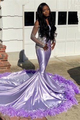 Mermaid Off-the-shoulder Long Sleeves Beading Appliques Court Train Prom Dresses_1