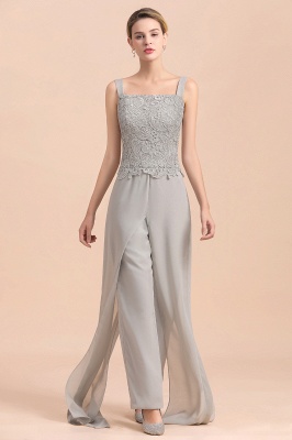 Silbernes Chiffon Kleid für die Brautmutter Spitzenapplikationen Jumpsuit mit langen Ärmeln_10