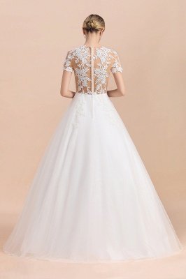 Элегантные белые короткие рукава бальное платье кнопки кружева аппликация свадебное платье_3