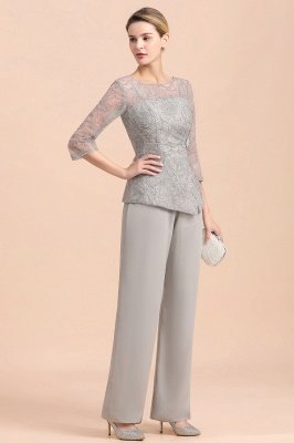 Elegant 3/4 Sleeves Silver Jumpt Suit Wedding Wear for Mother of the Bride_5