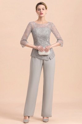 Elegant 3/4 Sleeves Silver Jumpt Suit Wedding Wear for Mother of the Bride_4