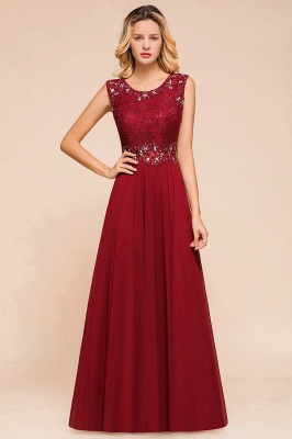 Arla | Trendy Round neck Beaded Burgundy Lace Bridesmaid Dress with Belt_1