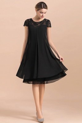 Black Short Sleeves Lace Wedding Party Dress Chiffon Knee Length Dress_7