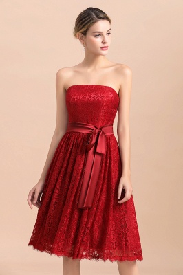 Strapless Red Evening Dress Satin Aline Wedding Guest Dress_7