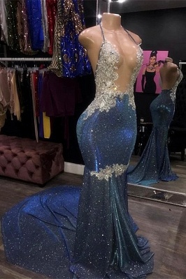 Sparkle Sequin Backless Deep V-neck Long Prom Dress with Train_1