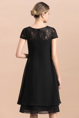 Black Short Sleeves Lace Wedding Party Dress Chiffon Knee Length Dress_8