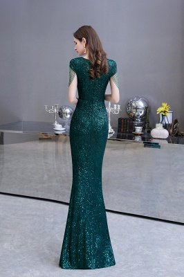 Shining Sequined Emerald Green Mermaid Cap sleeve Long Prom Dress_7