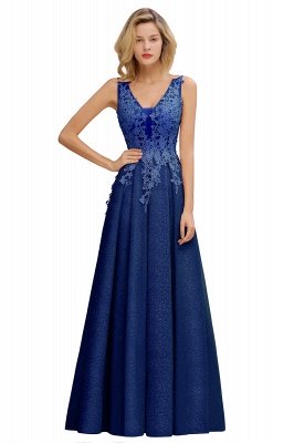 Rebacca | A-Line V-neck Floor-Length Tulle Sequined Prom Dresses_4