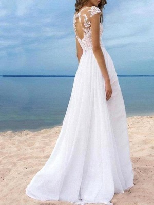 Vestidos de novia de una línea de playa de verano blanco de gasa_2