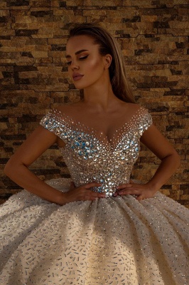 Off the Shoulder Crystal Princess Ball Gown Sequins Bridal Gowns_2